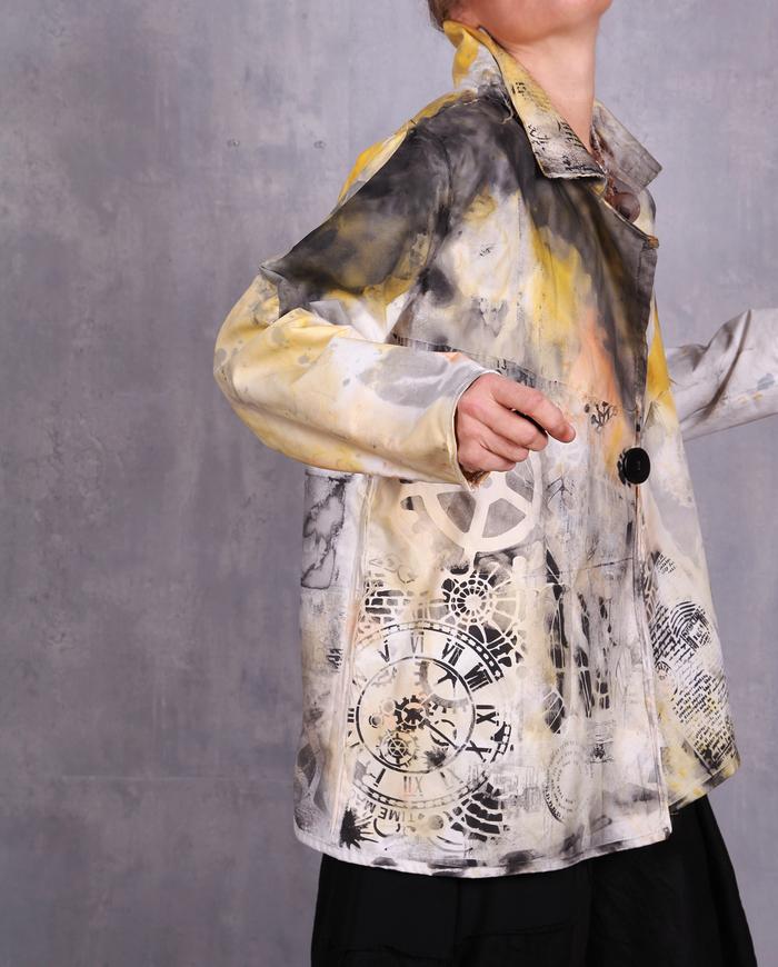 'between time and space' crisp hand-painted graphic jacket