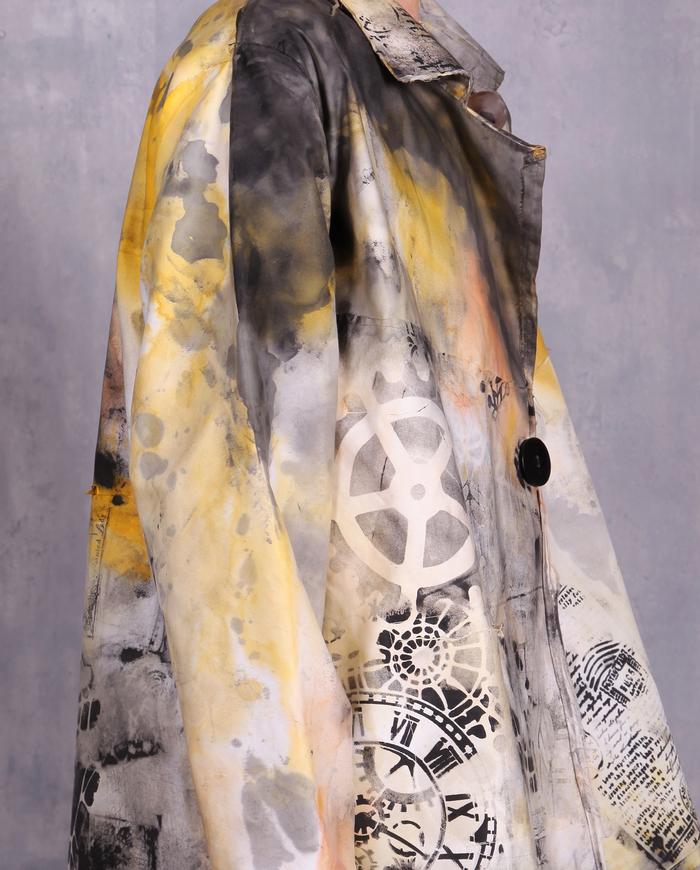 'between time and space' crisp hand-painted graphic jacket