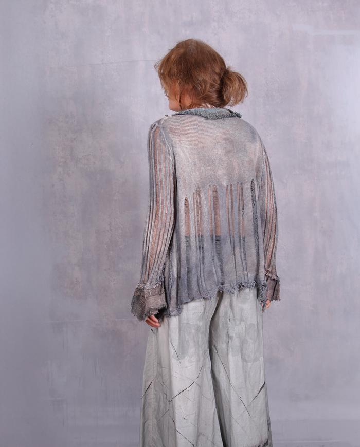 'wrapped in a gray veil' detailed linen knit sweater