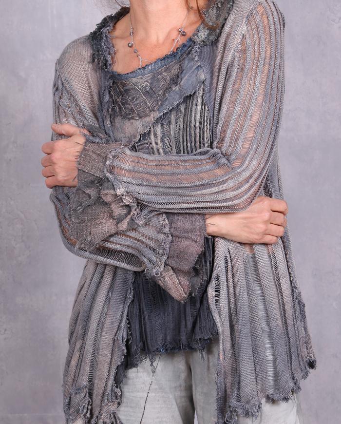 'wrapped in a gray veil' detailed linen knit sweater