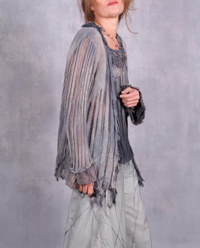 'wrapped in a gray veil' detailed linen knit sweater