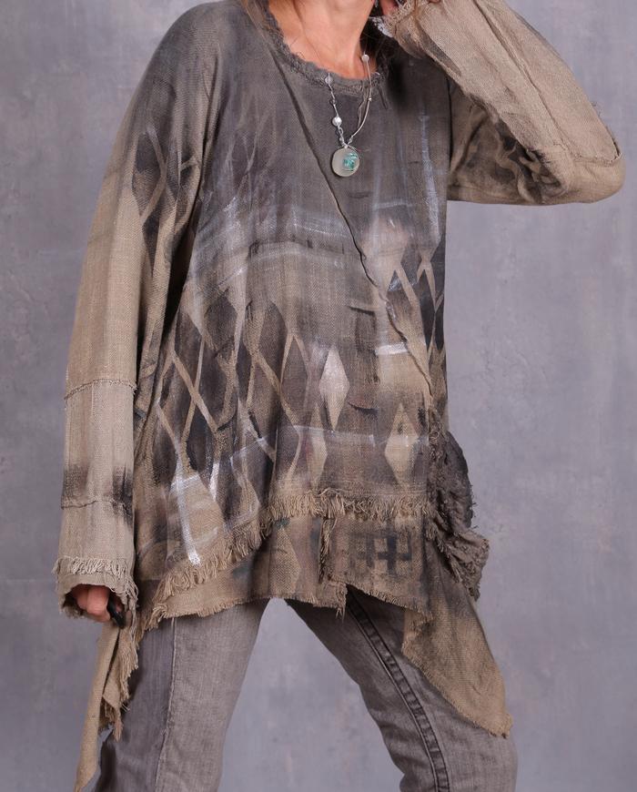 'argyle with a fringe' natural woven tunic