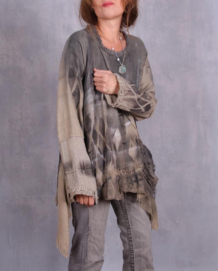 'argyle with a fringe' natural woven tunic