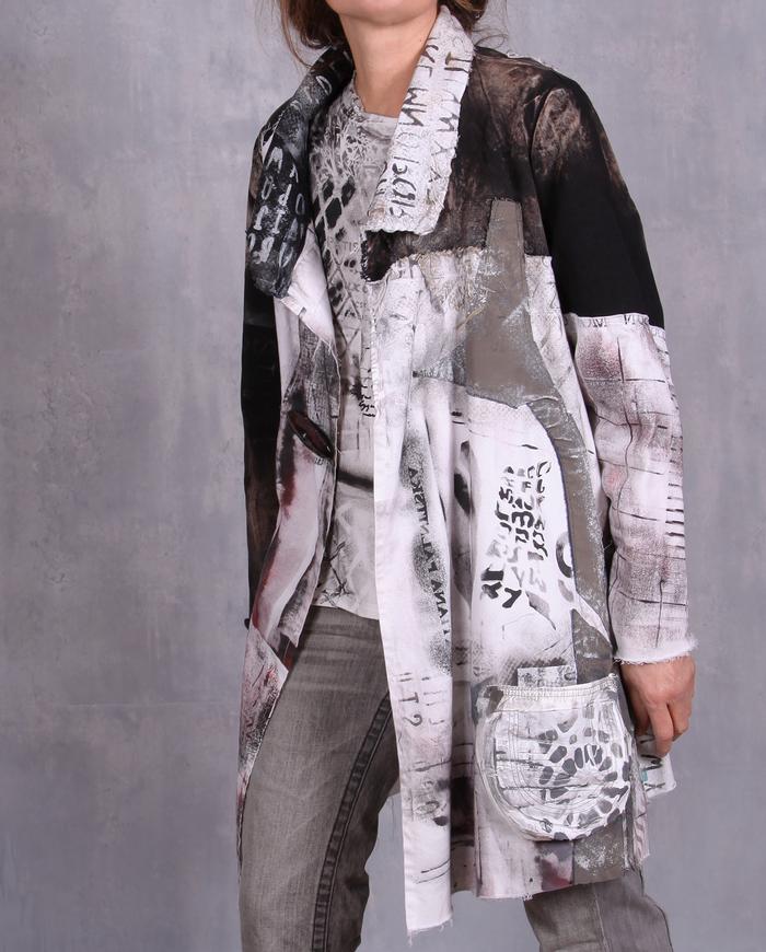 'please tell me more' asymmetrical graphic print detailed jacket