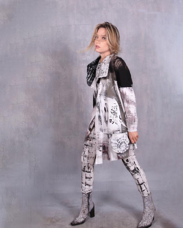 'please tell me more' asymmetrical graphic print detailed jacket