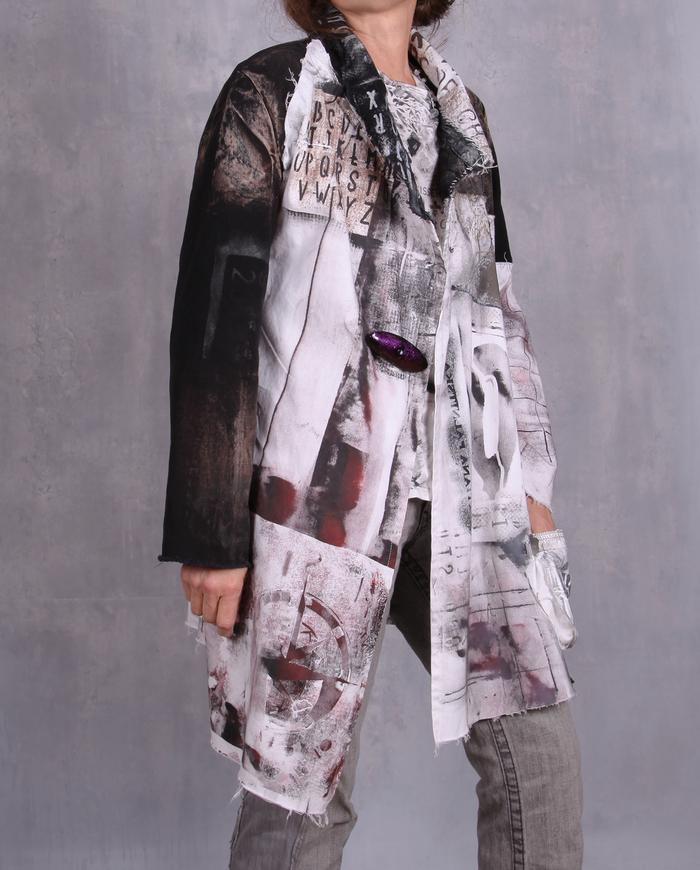 'please tell me more' asymmetrical graphic print detailed jacket