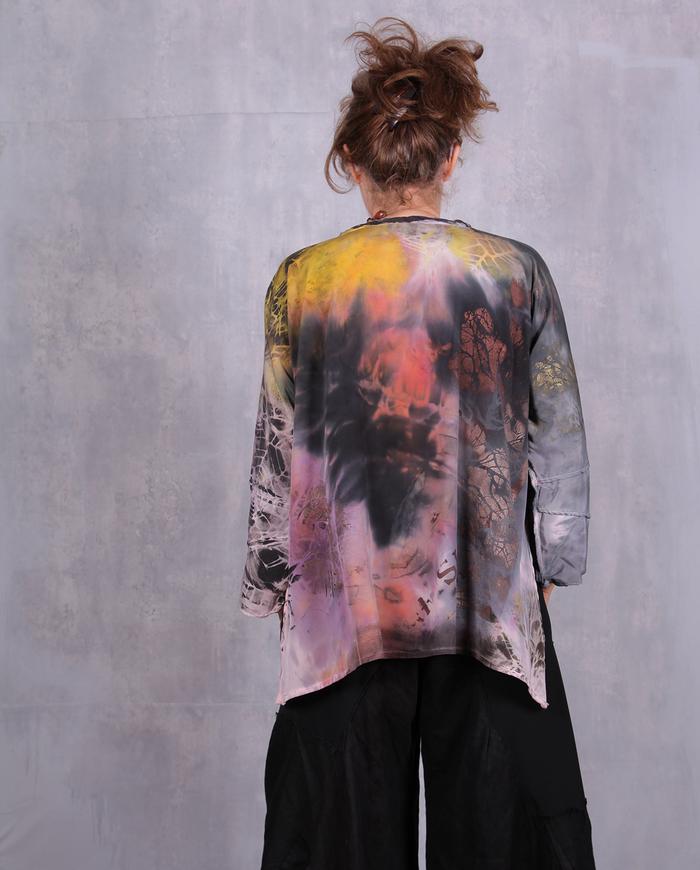 'sunrise in the Amazon' painted silk crepe blouse