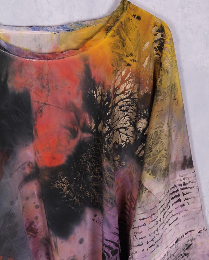 'sunrise in the Amazon' painted silk crepe blouse