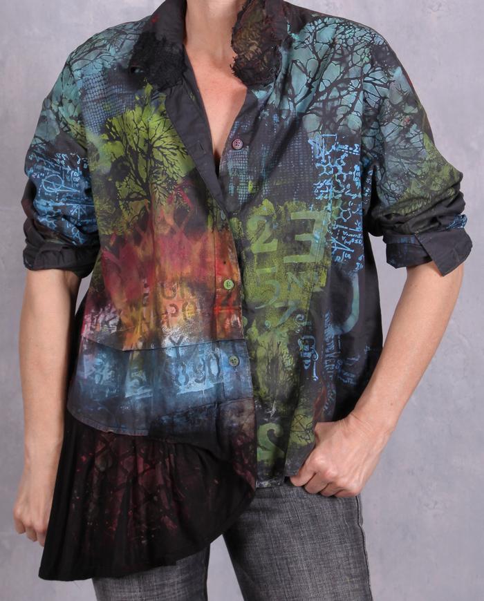 'wild buttons' asymmetrical roomy painted shirt