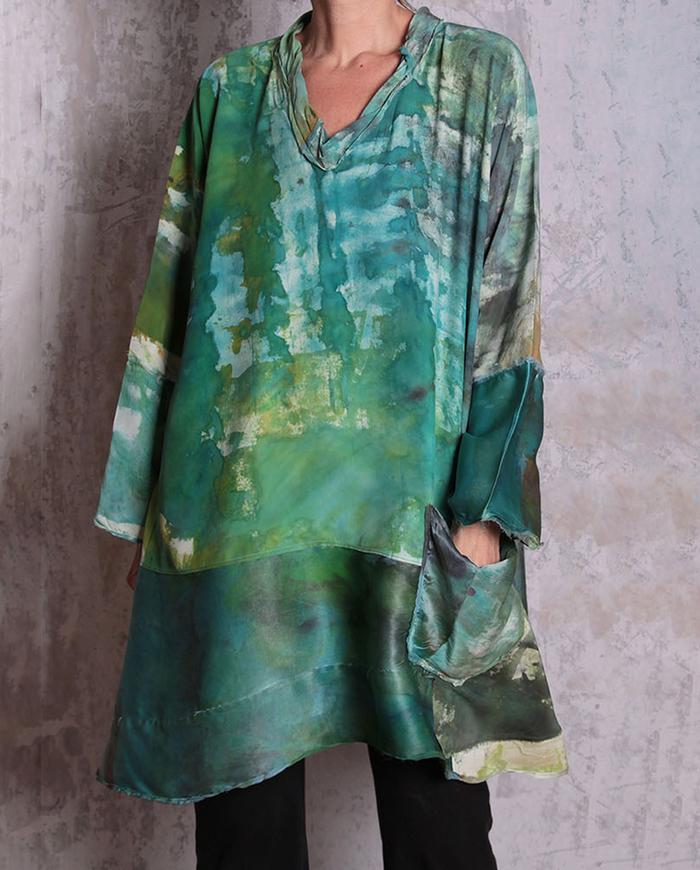 green hand-painted silk tunic RESERVED