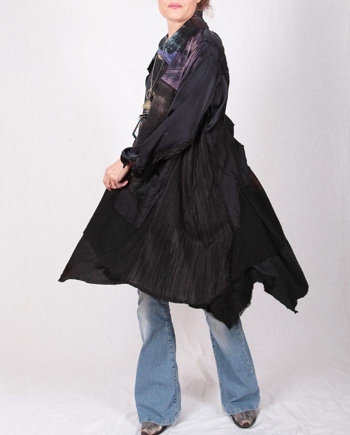 mixed fabrics cutout back mostly black drapey jacket